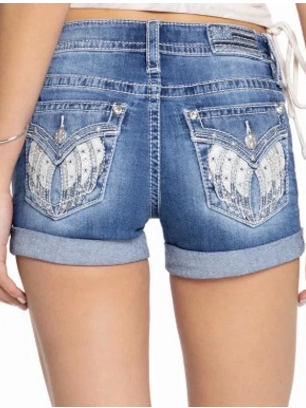Miss Me Blue Denim Shorts with Embellished Back Pockets size 30 - Picture 8 of 8